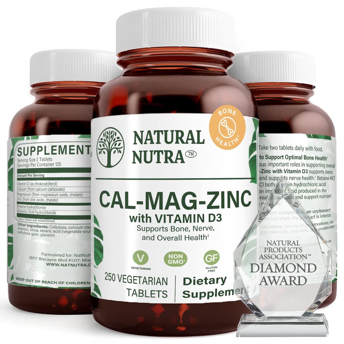 Natural Nutra 500 Count, Calcium Magnesium Zinc Supplement with Vitamin D3 for Bone Strength, Helps Improve Digestion, Health Gluten Free and Sugar-Free, Essential Mineral Complex