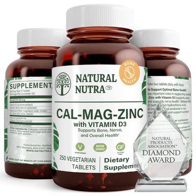 Natural Nutra 500 Count, Calcium Magnesium Zinc Supplement with Vitamin D3 for Bone Strength, Helps Improve Digestion, Health Gluten Free and Sugar-Free, Essential Mineral Complex