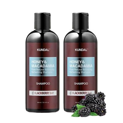 KUNDAL HoneyMacadamia Hydro-Intensive Moisture Premium Nature Hair Shampoo Blackberry Bay Sulfate Free, Macadamia Oil for Damaged Hiar care, Deep Clean Hydration 1,000ml (300ml x2ea)