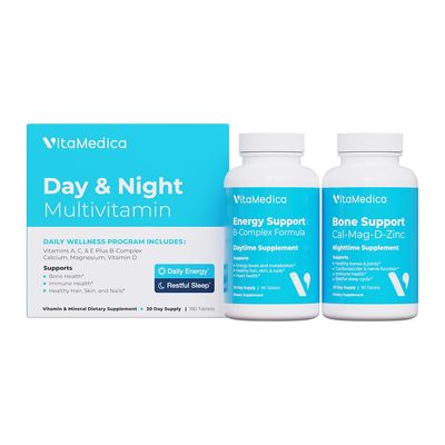 Multivitamin Day Night Routine Energy Mental Clarity, Bones Joints, Beauty, Restful Sleep 30-Day Supply Vitamins A, C, D, E, B-Complex Magnesium, Biotin, Zinc, Botanicals, Minerals