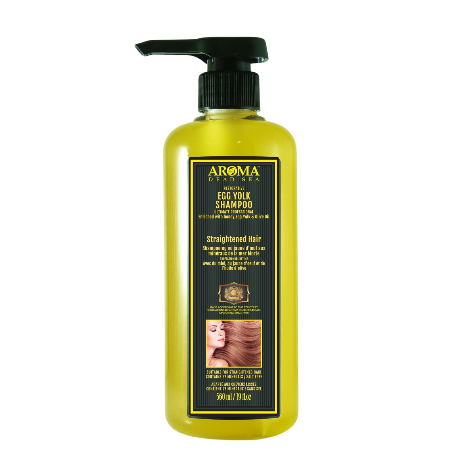 AROMA DEAD SEA Honey Egg yolk Olive Oil Shampoo. Saloon Grade, For Straightened Hair, Restores Natural Hair Balance For healty And Shiny Hair. 16.9 fl.oz