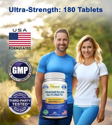 aSquared Nutrition Magnesium Glycinate 400mg - 180 Tablets - Max Strength Magnesium Bisglycinate Supplement -Maximum Bioavailability Absorption-Non-GMO -Not Buffered-Supports Muscles, Bones Heart