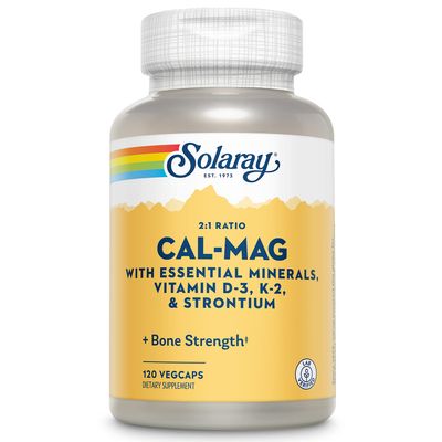 Solaray Cal-Mag with Essential Minerals Calcium, Magnesium, Strontium, Vitamins D-3 K-2 30 Serv 120 VegCaps