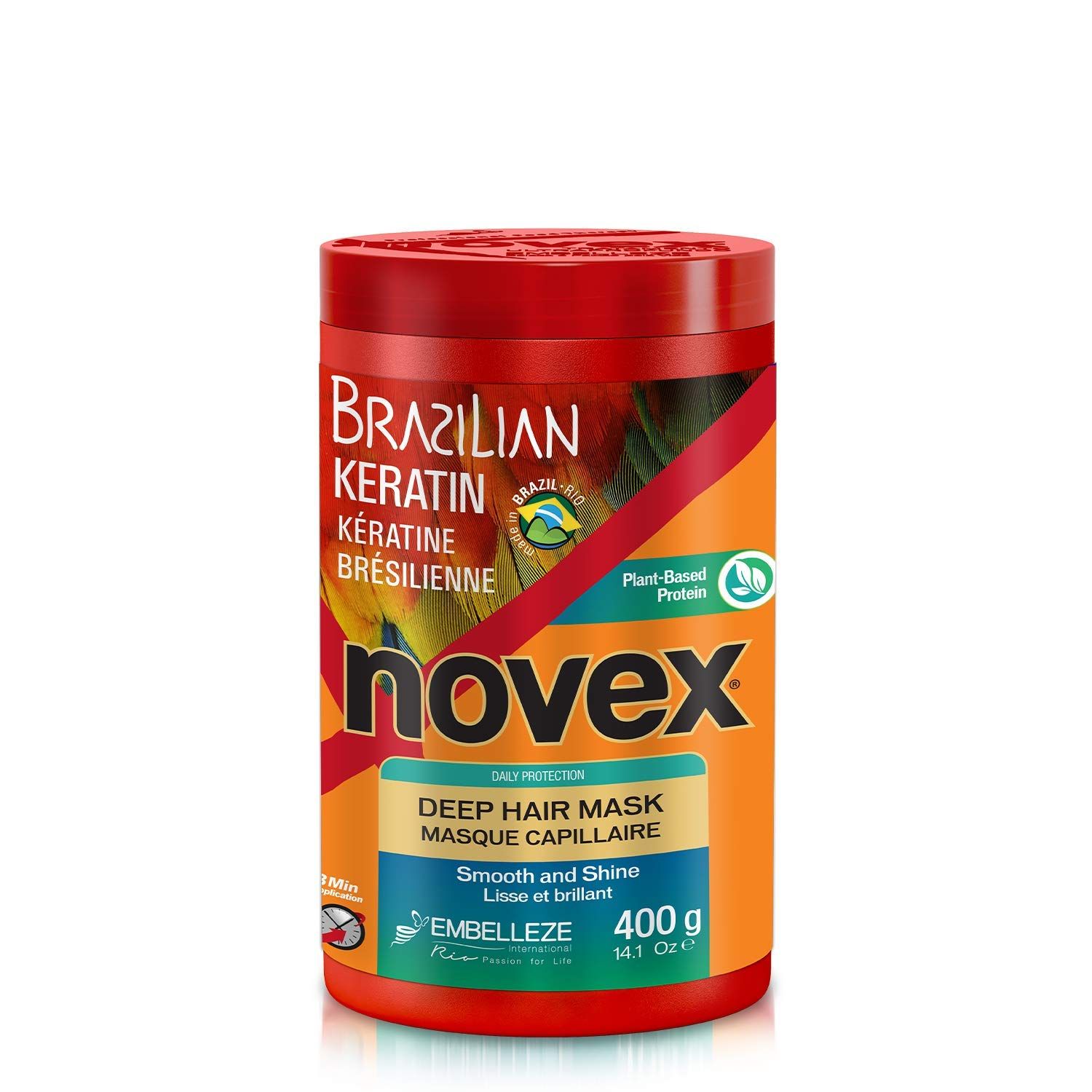 Novex Brazilian Keratin Hair Care Treatment Cream 14.1 Oz - Reconstructive Keratin, Frizz control Damage Repair