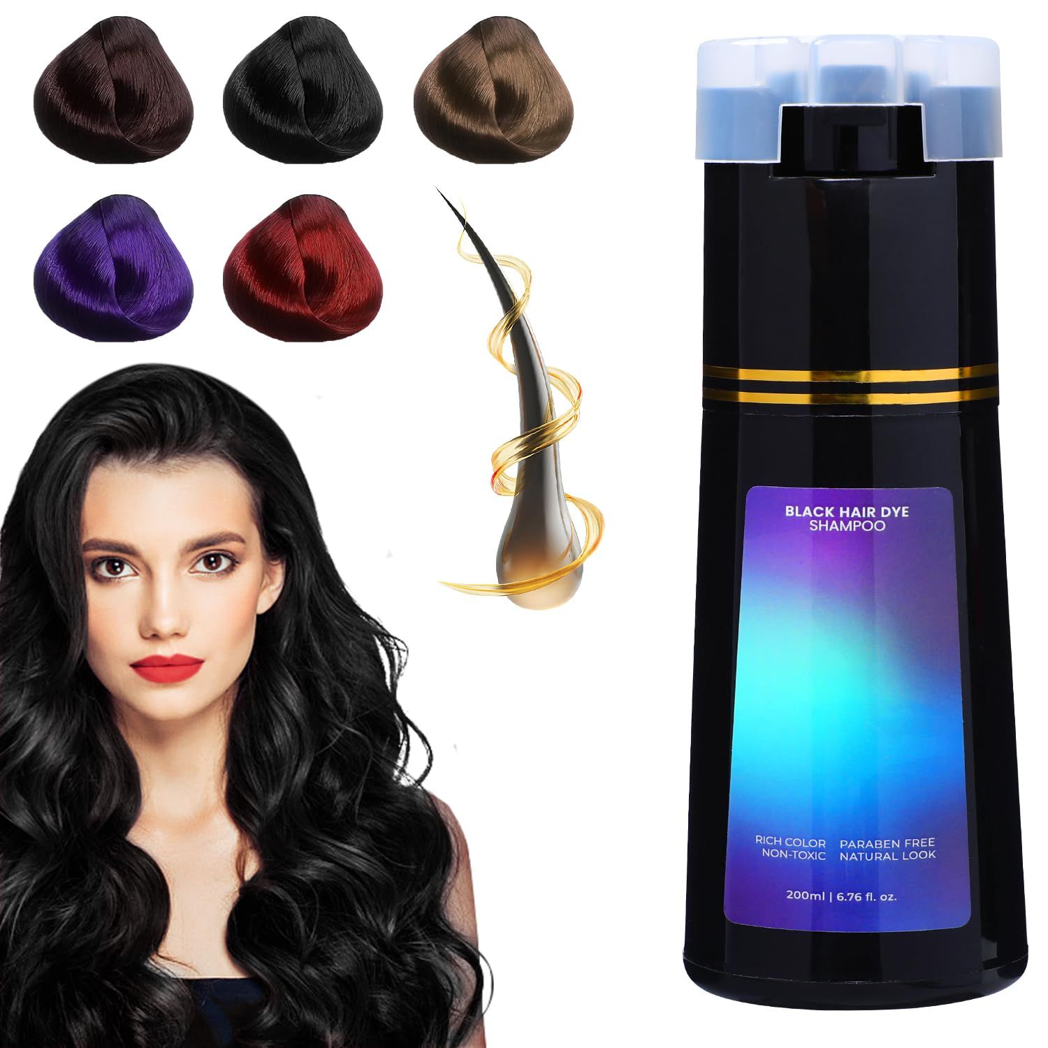 Polar Hair Dye Shampoo, Hair Care, Hair Care Instant Dye Shampoo, Natural Hair Color Shampoo for Gray Hair Coverage, Suitable for Women Men (Black)
