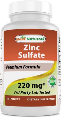 Best Naturals Zinc Sulfate 220 mg 120 Tablets - 3rd Party Lab Tested - Made in The USA - Gluten Free Non-GMO