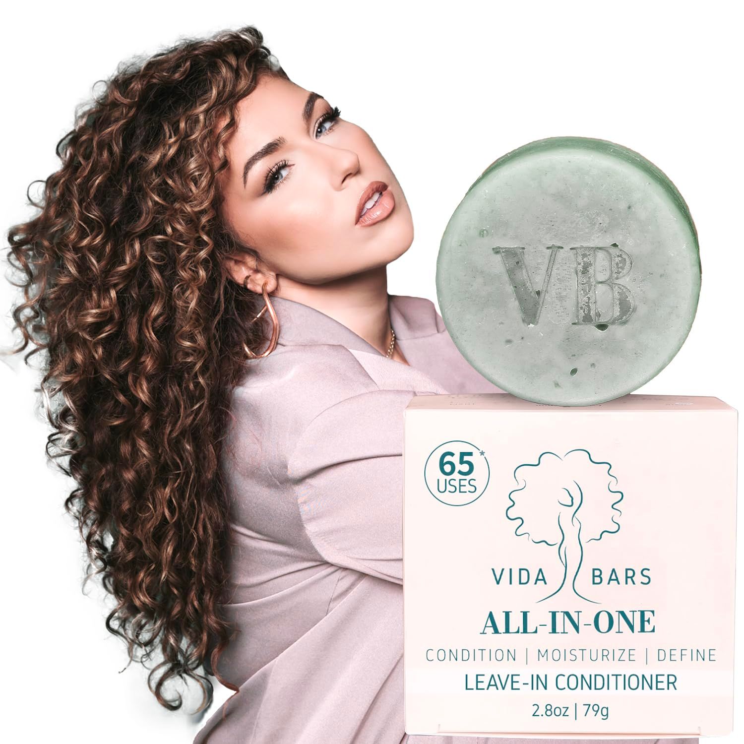 VIDA BARS All-in-One Leave In Conditioner Bar for Curly Hair All Natural Moisturizing Solid Conditioner Color Safe, Vegan, Sulfate Free, Paraben Free, Handmade in the USA (Blue Tansy Flower Scent)