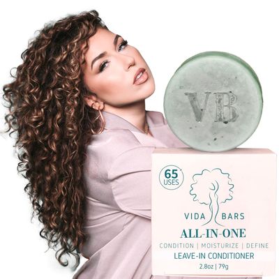 VIDA BARS All-in-One Leave In Conditioner Bar for Curly Hair All Natural Moisturizing Solid Conditioner Color Safe, Vegan, Sulfate Free, Paraben Free, Handmade in the USA (Blue Tansy Flower Scent)