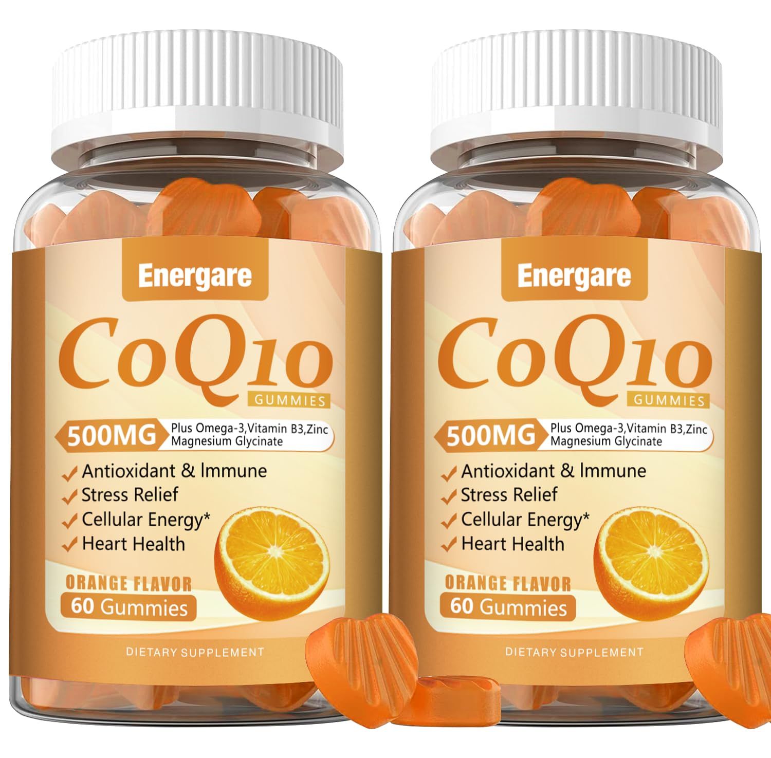 Energare 2 Pack CoQ10 500MG Gummies - 3X Better Absorption Coenzyme Q10 Supplements - Plus Omega-3, Magnesium, Vitamin B3 Zinc for Heart Health, Cellular Energy Antioxidant, Vegan, Non-GMO 120 Ct