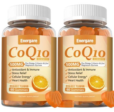 Energare 2 Pack CoQ10 500MG Gummies - 3X Better Absorption Coenzyme Q10 Supplements - Plus Omega-3, Magnesium, Vitamin B3 Zinc for Heart Health, Cellular Energy Antioxidant, Vegan, Non-GMO 120 Ct