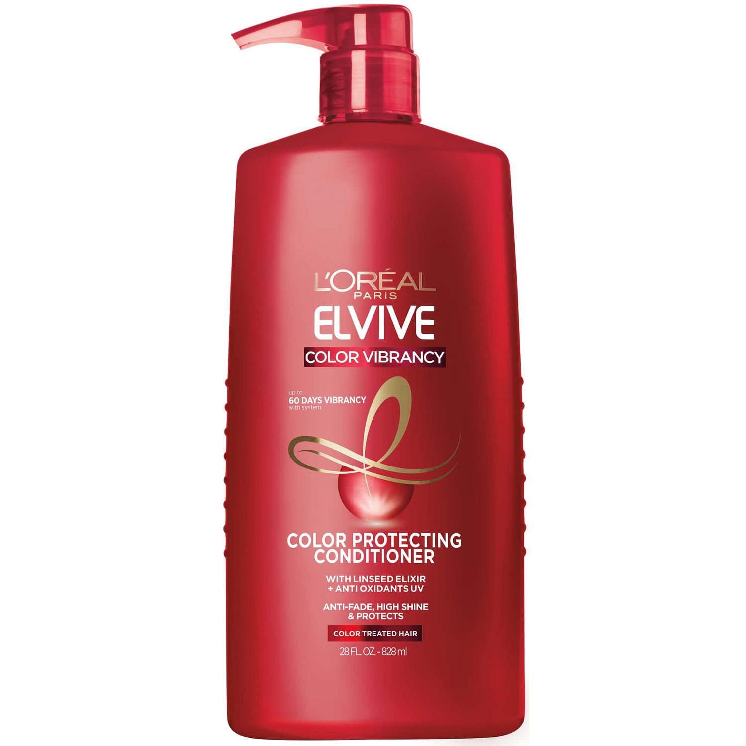 L&#39;Oreal Paris Elvive Color Vibrancy Protecting Conditioner, for Color Treated Hair, Conditioner with Linseed Elixir and Anti-Oxidants, for Anti-Fade, High Shine, and Color Protection, 28 Fl Oz