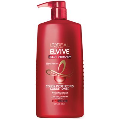 L&#39;Oreal Paris Elvive Color Vibrancy Protecting Conditioner, for Color Treated Hair, Conditioner with Linseed Elixir and Anti-Oxidants, for Anti-Fade, High Shine, and Color Protection, 28 Fl Oz