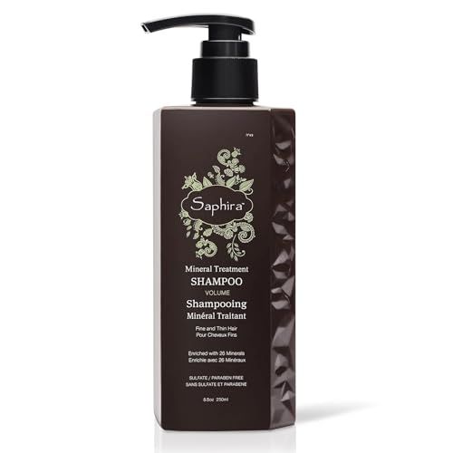Saphira Mineral Treatment Shampoo for Fine, Thin and Color-Treated Hair, Sulfate-Free, Paraben-Free, Strengthens, Volumizes and Defines Weak and Fragile Hair, 8.5 Ounce