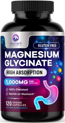 Pure Magnesium (Glycinate) 1000mg Chelated for Max Absorption, Supports Bone, Muscle, Nerve Heart Health, Natures Sleep Support, Best Magnesium Supplement Pills for Whole Body Support, 120 Capsules
