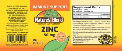 NAT B ZINC GLUC TB 50MG 100