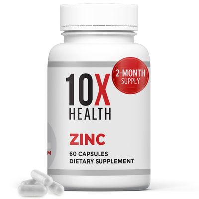 10X Health Zinc Supplements - Contains Zinc 30mg for DNA Protein Synthesis, Overall Wellness Immune Support Supplement - Highly Absorbable Vitamins (60 Capsules)
