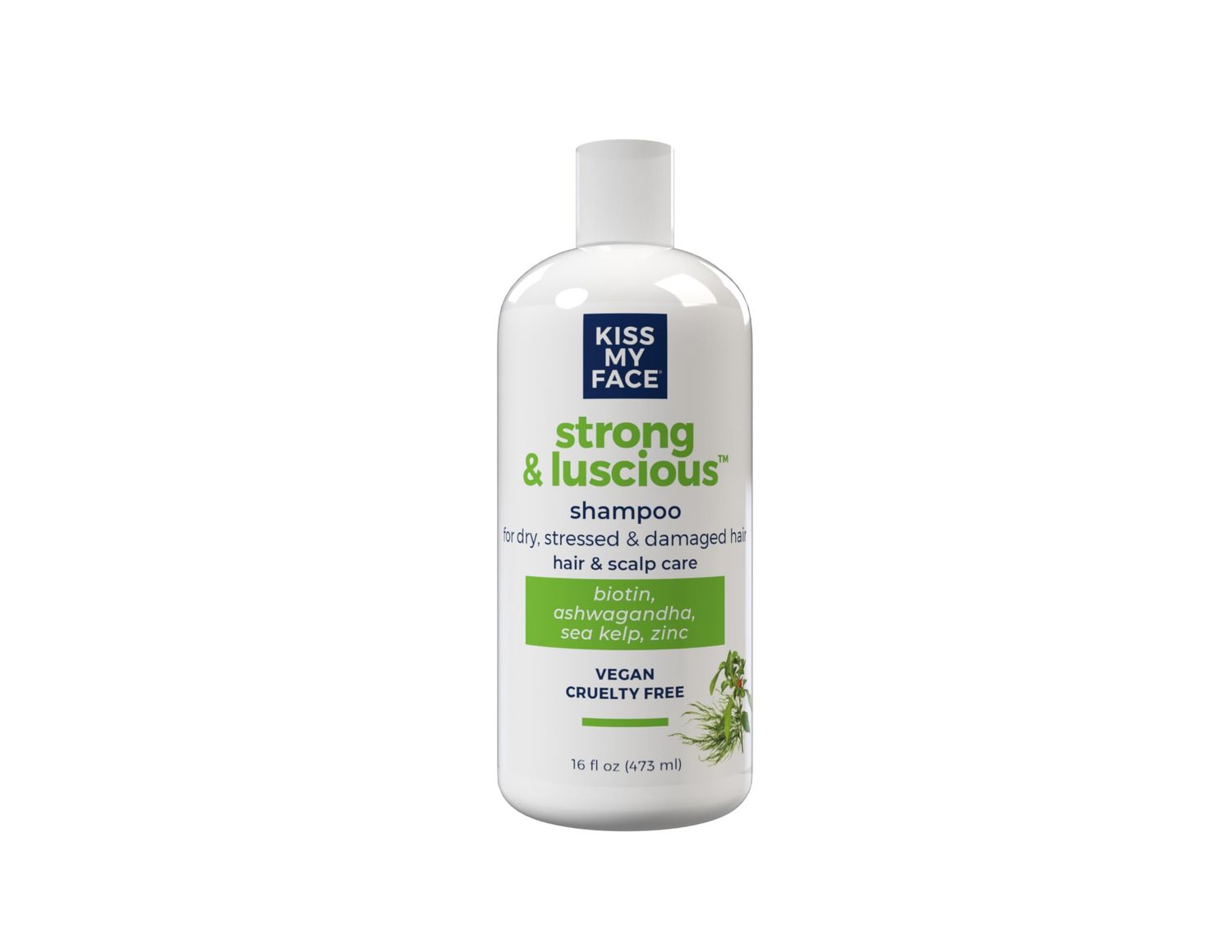 Kiss My Face Strong Luscious Shampoo, DHT Blocker Thickening, For Dry and Damaged Hair, Women Men, with Biotin, Ashwagandha and Sea Kelp