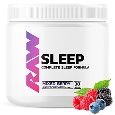 RAW Natural Sleep Aid Supplement - Relaxation Enhancer Mood Support with Melatonin, Magnesium, Zinc, L-Tryptophan Lemon Balm Extract to Relax Calm The Mind Body - 30 Servings, Mixed Berry