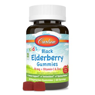 Carlson - Kid&#39;s Black Elderberry Gummies. with Vitamin C Zinc, Immune Support, 60 Gummies
