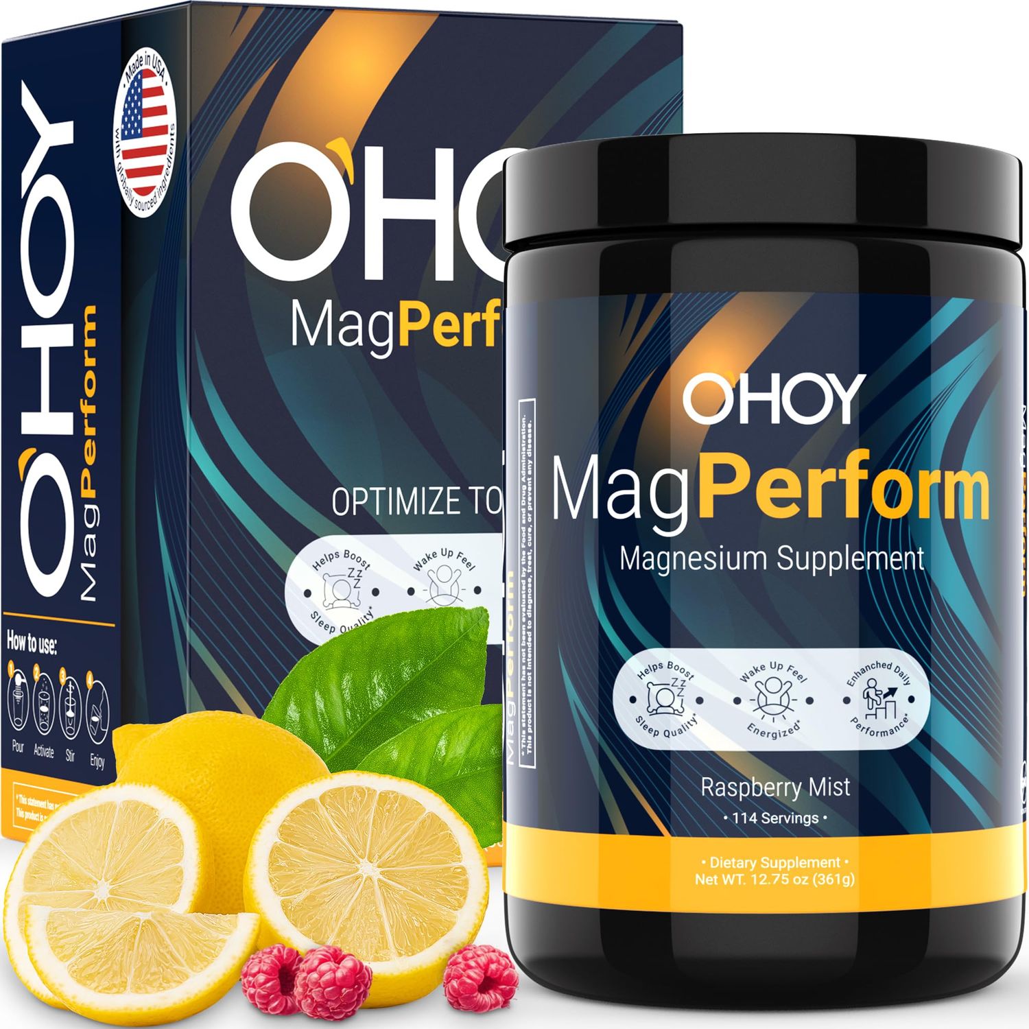 MagPerform Magnesium Citrate Powder - Natural Sleep Support Supplement for Calm Nights, Morning Focus Energy - Wake Up Refreshed Energized, Ideal for High Achievers - Raspberry-Lemon 114Serverings