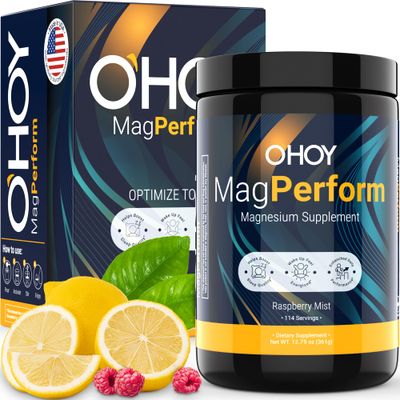 MagPerform Magnesium Citrate Powder - Natural Sleep Support Supplement for Calm Nights, Morning Focus Energy - Wake Up Refreshed Energized, Ideal for High Achievers - Raspberry-Lemon 114Serverings