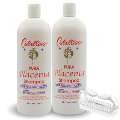 Cabellina Reconstructor Shampoo with Proteins, Keratin Amino Acids Natural Oils. Includes Root Brush - 32 fl oz (2, PURA PLACENTA)