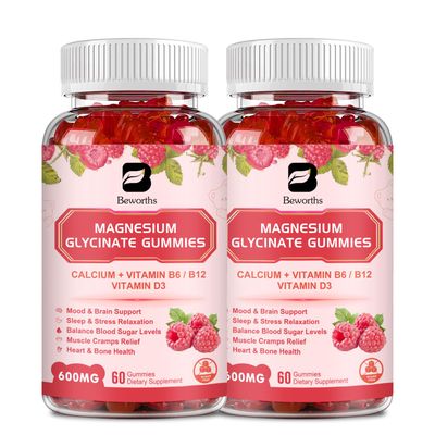 (2 Pack) 600 Mg Magnesium Glycinate Gummies, Magnesium Supplement Complex Magnesium Malate, Magnesium Citrate Potassium, Supports Night Joint, Energy Boost, Vegan 0-Sugar, Raspberry 120 Count