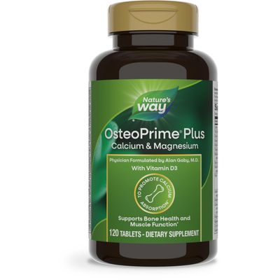 Nature&#39;s Way OsteoPrime PLUS Calcium Magnesium, Supports Bone Health Muscle Function, with Vitamins D3 K2, Vegetarian, 120 Tablets (Packaging May Vary)