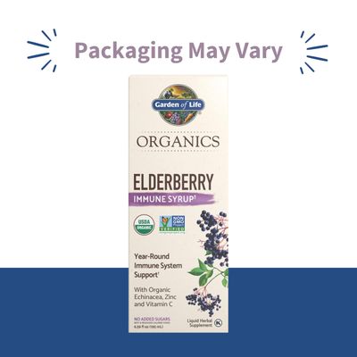 Garden of Life Organics Plant-Based Elderberry Immune Syrup 6.59 fl oz (195 Ml) for Kids Adults: Sambucus, Echinacea, Zinc Vitamin C, 0g Sugar, Organic Vegan Gluten Free Herbal Supplement