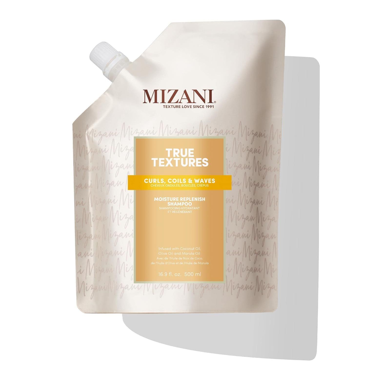Mizani True Textures Moisture Replenish Shampoo Smooths Hydrates with Coconut Oil Sulfate Paraben-Free for Curly Hair 16.9 Fl Oz