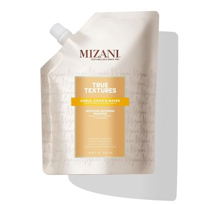 Mizani True Textures Moisture Replenish Shampoo Smooths Hydrates with Coconut Oil Sulfate Paraben-Free for Curly Hair 16.9 Fl Oz