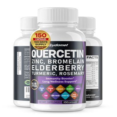 GUDOMET Quercetin Bromelain Zinc Vitamin D3 Elderberry Turmeric Rosemary Bilberry Sage Odorless Garlic Green Tea Milk Thistle Oregano -150 Capsules- Made in USA
