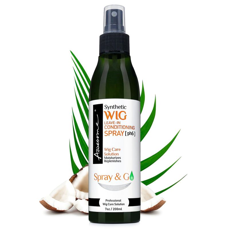 Awesome Synthetic Wig Leave-in Conditioner Spray, pH6, Professional Wig Care Solution, Detangle Spray, Moisturizes Replenishes Synthetic Wigs, Easy Combing, Contains Coconut Oil, 7 fl oz