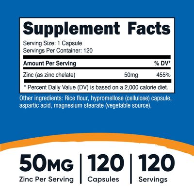 Nutricost Zinc Chelate 50mg, 120 Vegetarian Capsules - Gluten Free and Non-GMO