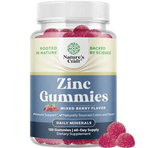 Extra Strength Zinc Gummies for Adults - Chewable Zinc Supplements for Women Men for Energy Immune Support - Vitamins Mineral Supplements - 120 Chews