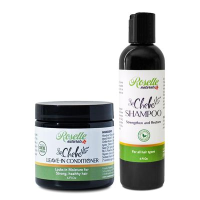 Roselle Naturals - Chebe Shampoo Conditioner Set, Moisturizer for Dry Hair, Hair Growth Shampoo w Leave In Conditioner, Organic Chebe Powder Combo - 4 Oz