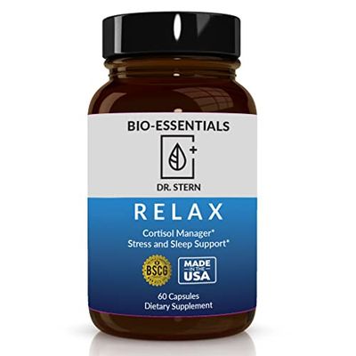 BIO-ESSENTIALS, Relax-Doctor formulated: Manages Stress, Promotes Deep Sleep, Improves Mood-WOrganic Holy Basil, Zinc, Magnesium, Vitamin B6, Magnolia Bark, L-Theanine, Vegan-Made in USA-60 Caps