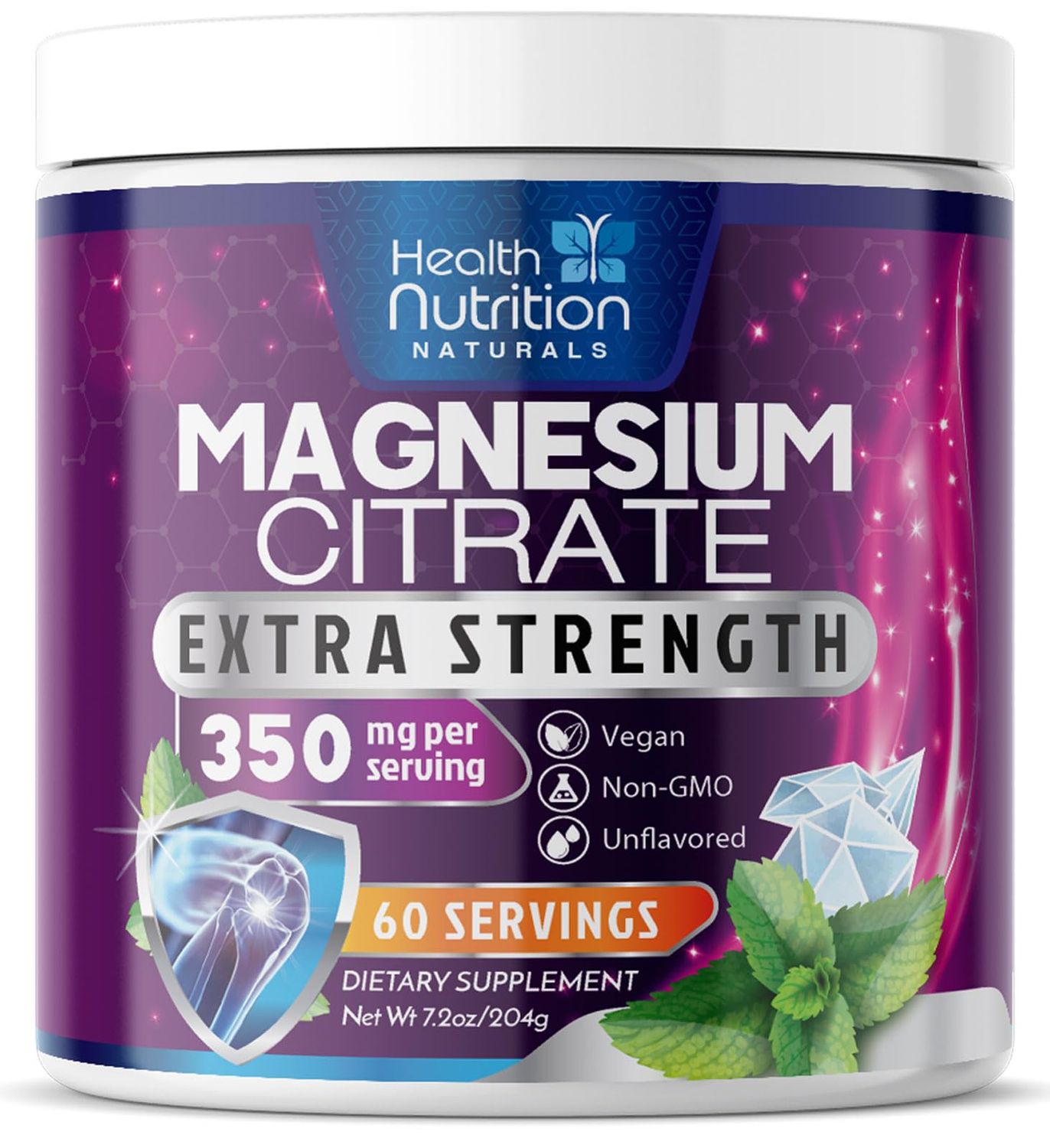 Magnesium Powder Supplement with Magnesium Citrate Aquamin Magnesium - Magnesium Citrate Powder Drink Mix Unflavored - Bone, Heart Muscle Support, Sugar Free, Gluten Free, Vegan - 60 Servings