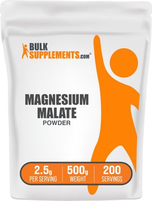BulkSupplements.com Magnesium Malate Powder - Magnesium Supplements, High Bioavailabilty - Unflavored Gluten Free, 2.5g per Serving, 500g (1.1 lbs) (Pack of 1)