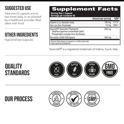 Quercetin Complete Quercetin Phytosome with 50X Higher Absorption, Clinically Proven Patented Quercefit - Most Effective Form of Quercetin - Enhanced with Bromelain, Zinc Vitamin C (60 Capsules)