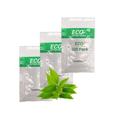 Eco Amenities Travel Size Hair Conditioner for Women Men - Hotel Supplies for Guests - Refreshing Bulk Travel Size AirBnB Toiletries - 0.35fl oz (10ml), 300 pack, Green Tea Scent - Easy Tear Sachets