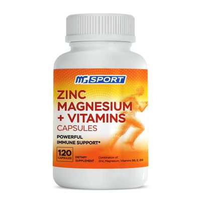 MgSport Magnesium Zinc Supplement with Vitamins B6, B9, High Absorption Zinc Magnesium Combination for Immune Support, Muscle Recovery, EZ-MG Easy on Stomach, 120 Capsules