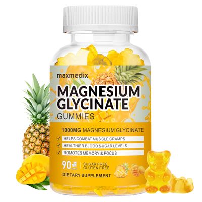 Magnesium Gummies 1000mg -Magnesium Glycinate Supplement and Magnesium L-Threonate Gummy,Sugar Free Magnesium Potassium Supplement for Calm Mood, Muscle, Bone Sleep Support 90 MangoPineapple Gummies