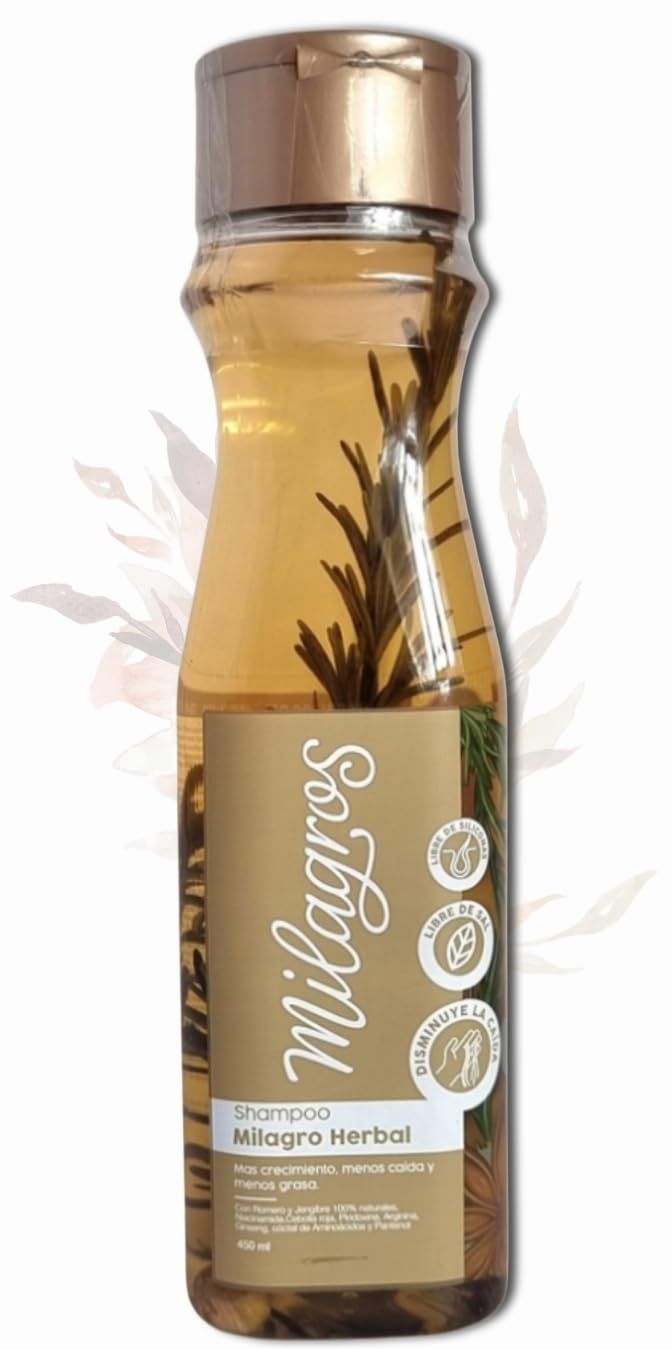 MILAGROS Shampoo Herbal - Romero y Jengibre 100 natural Combate caida del cabello y promueve su crecimiento