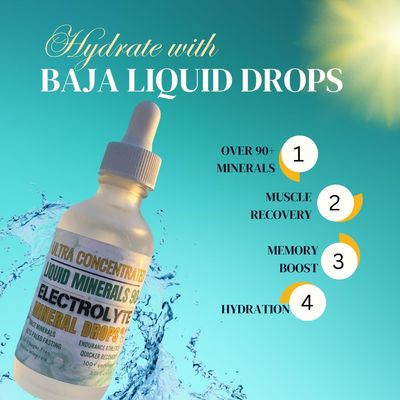 Baja Liquid Electrolytes Ultra-Concentrated Drops (2 oz) -Natural Organic Non GMO 100 Servings- Keto Vegan Paleo GLP 1- BAHA Minerals w- Magnesium Potassium (2oz Glass Dropper)