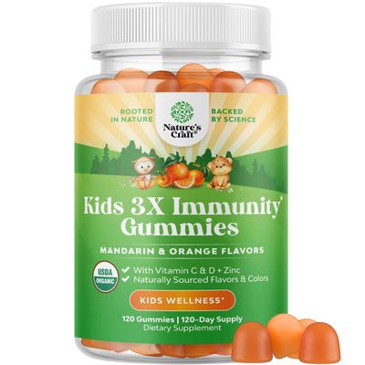Natures Craft Organic Kids Immune Support Gummies - Vegan Organic Vitamin D Gummies for Kids with Vitamin C and Zinc for Immunity - D3 Zinc and C Gluten Free Non GMO (120 Servings)