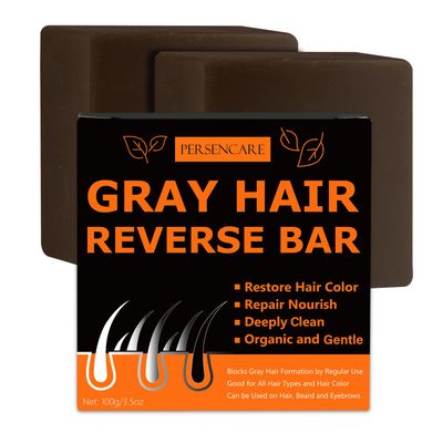 VAEYAE Natural Gray Hair Reverse Bar, Men Women Bar Shampoo and Conditioner Cover Grey, Hair Thickening Darkening Black Soap, for Reducing Thinning Hair Loss, Polygonum Castor Oil Bars 2 Pcs