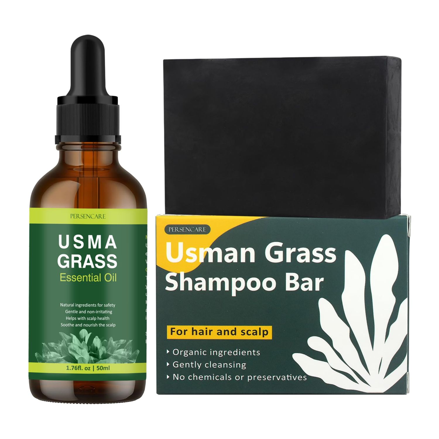 Natural Usma Juice Shampoo Bar Essential Oil Set, Hair Darkening and Growth, Grey Hair Removal Soap for Men and Women, Reverse Gray Reducing Thinning Hair Usman Grass Polygonum Multiflorum Serum