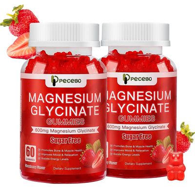 PECEBO Magnesium Glycinate Gummies 600mg, Sugar Free Magnesium Gummies for Adults, Strawberry Magnesium Supplement for Stress Muscle Relief Nerve Health, Non-GMO, Gluten Free, Vegan, 120 Count