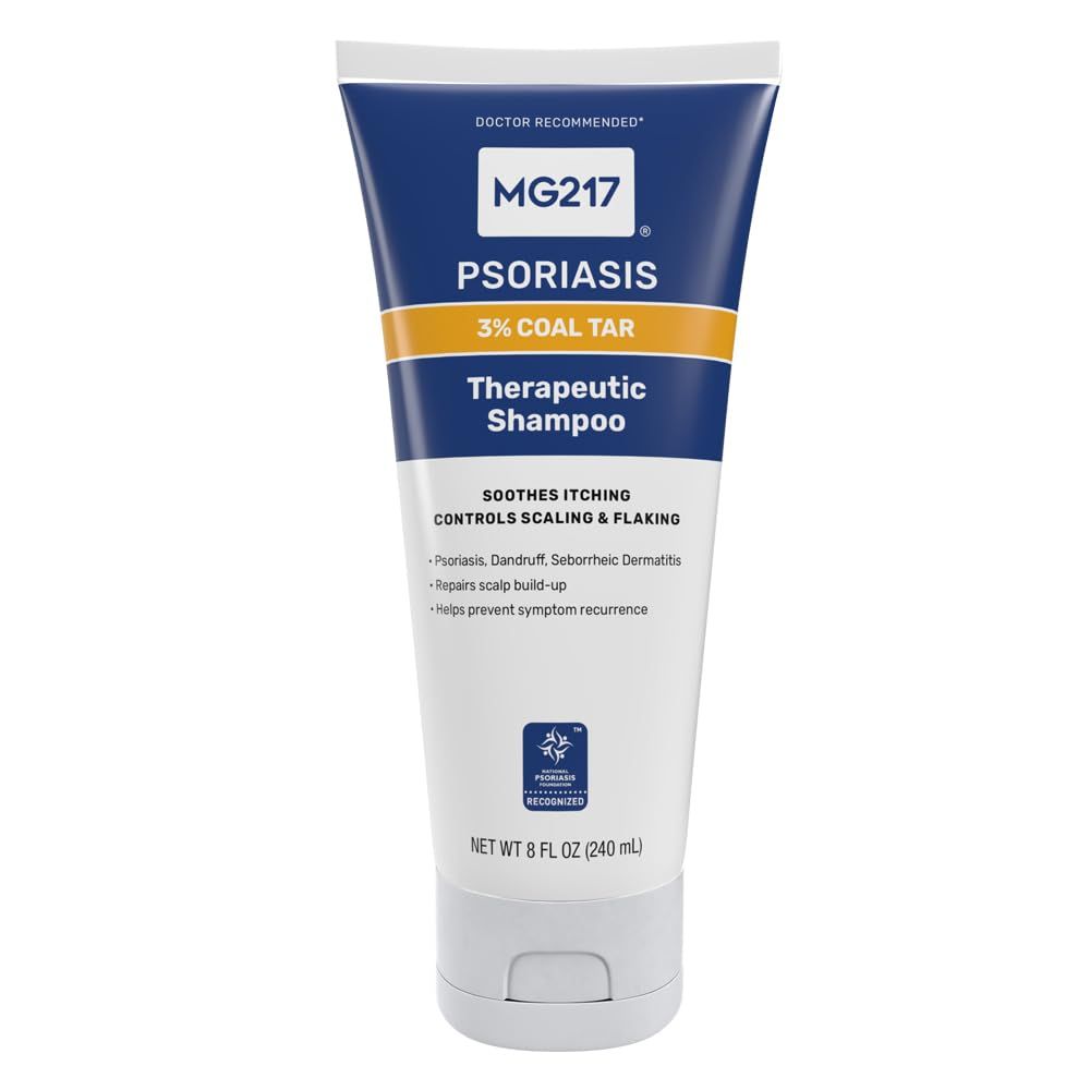 MG217 Psoriasis Shampoo with Coal Tar, Therapeutic Scalp Treatment, Controls Itching, Scaling, Flaking, Scale Buildup, Psoriasis Scalp Treatment, 3 Coal Tar Shampoo and Conditioner, 8floz